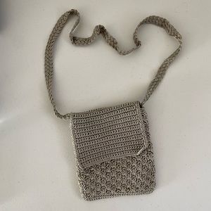 Knit silver small satchel bag